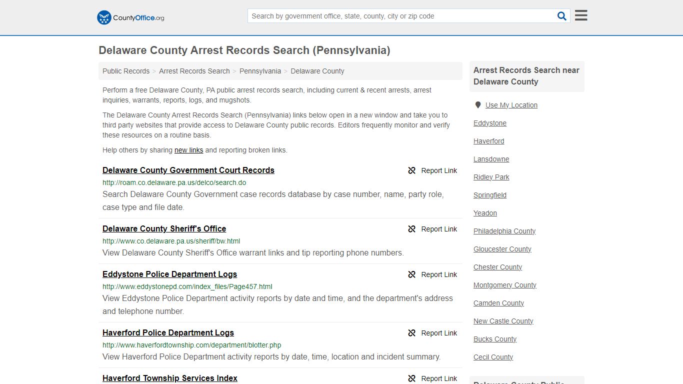 Delaware County Arrest Records Search (Pennsylvania) - County Office